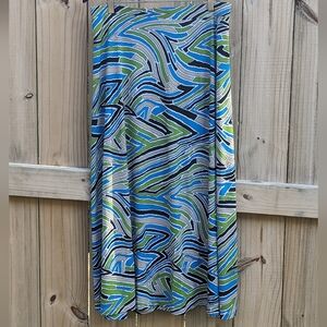 Kasper Flowy Geometric White Blue Green Skirt
